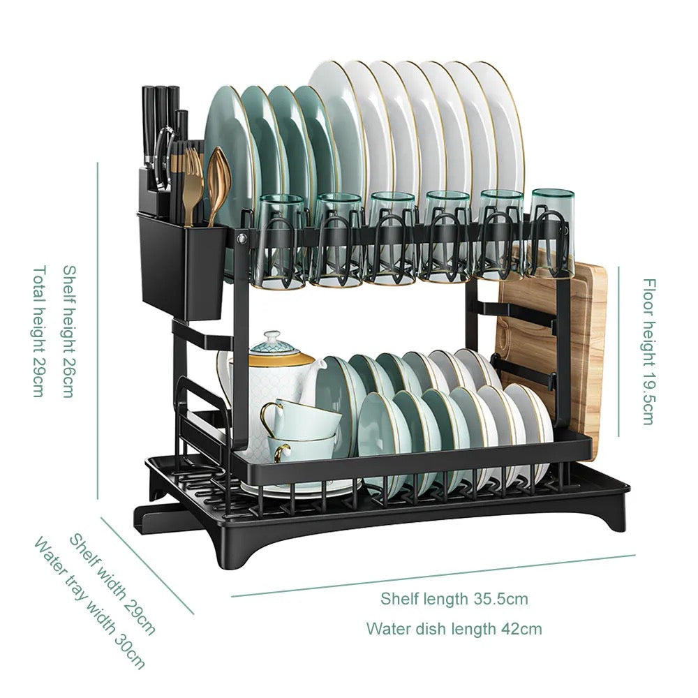 2-Tier Dish Drainer with Drip Tray & Cutlery Holder